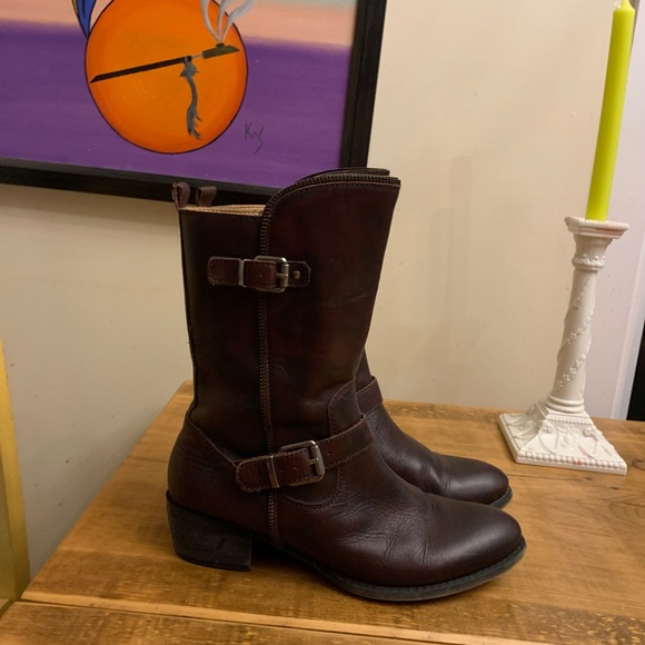 Brown Leather Moto Boots 40 - Picture 1 of 6